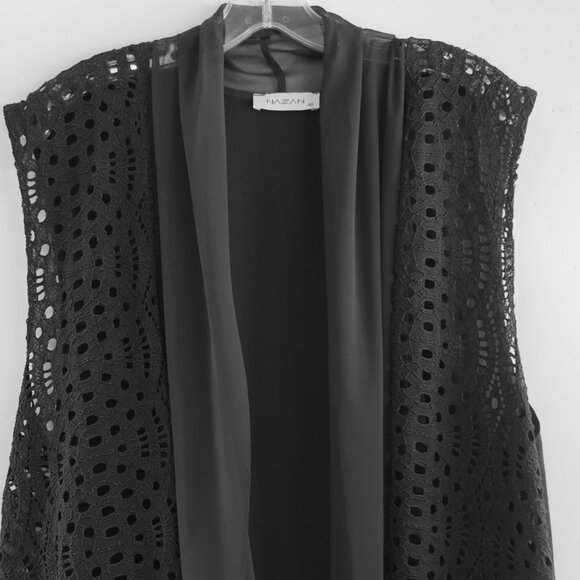 NEW Black Needle Lace LONG VEST with Chiffon Back, US XL, 46 - Picture 9 of 13